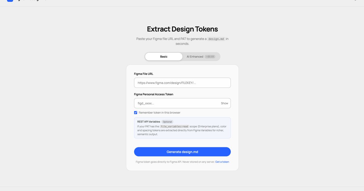 design.md Generator — AI Design System from Figma, Images & PDFs